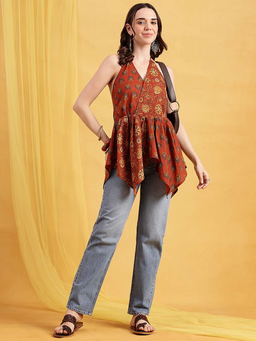 women printed halter neck asymmetric top - 22540564 -  Standard Image - 5