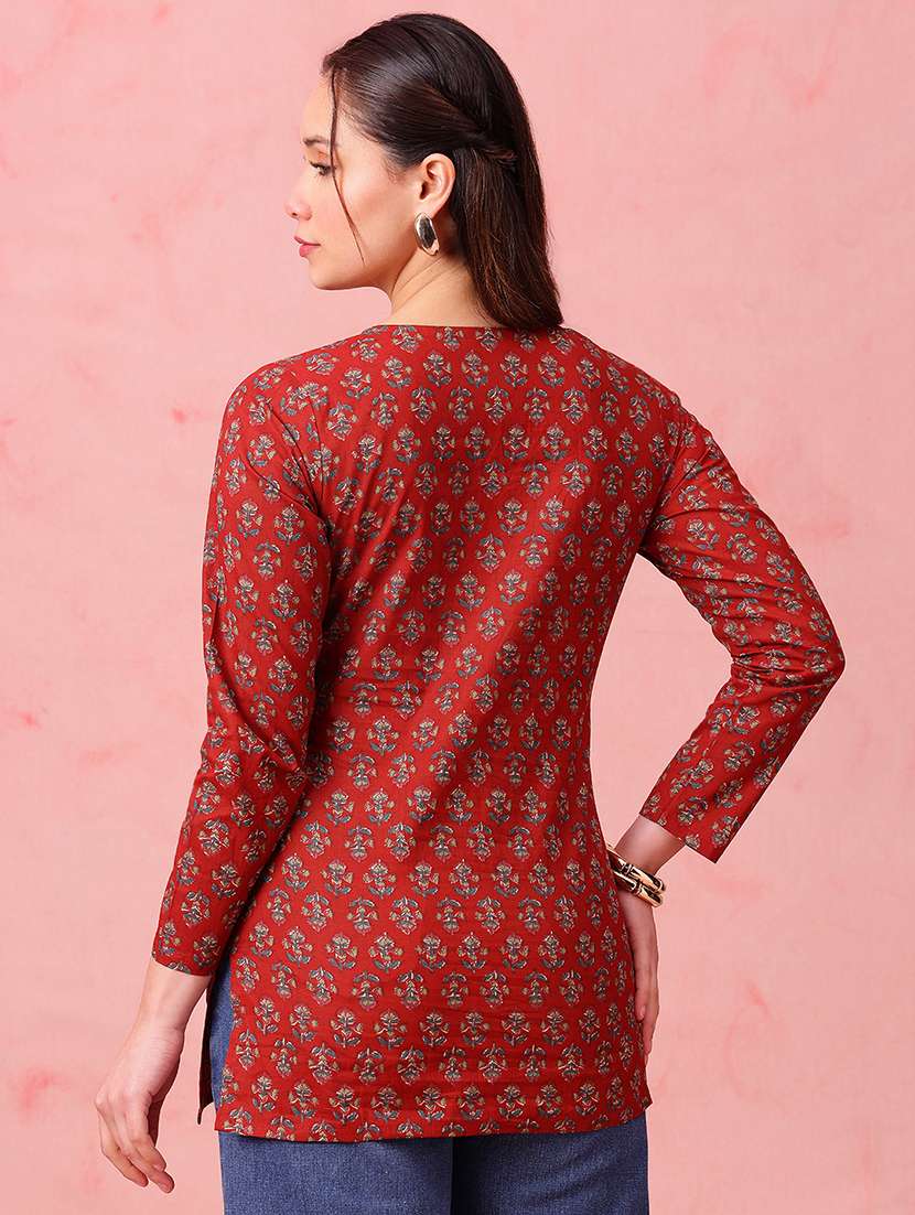 women printed long sleeves straight kurti - 22540566 -  Standard Image - 3