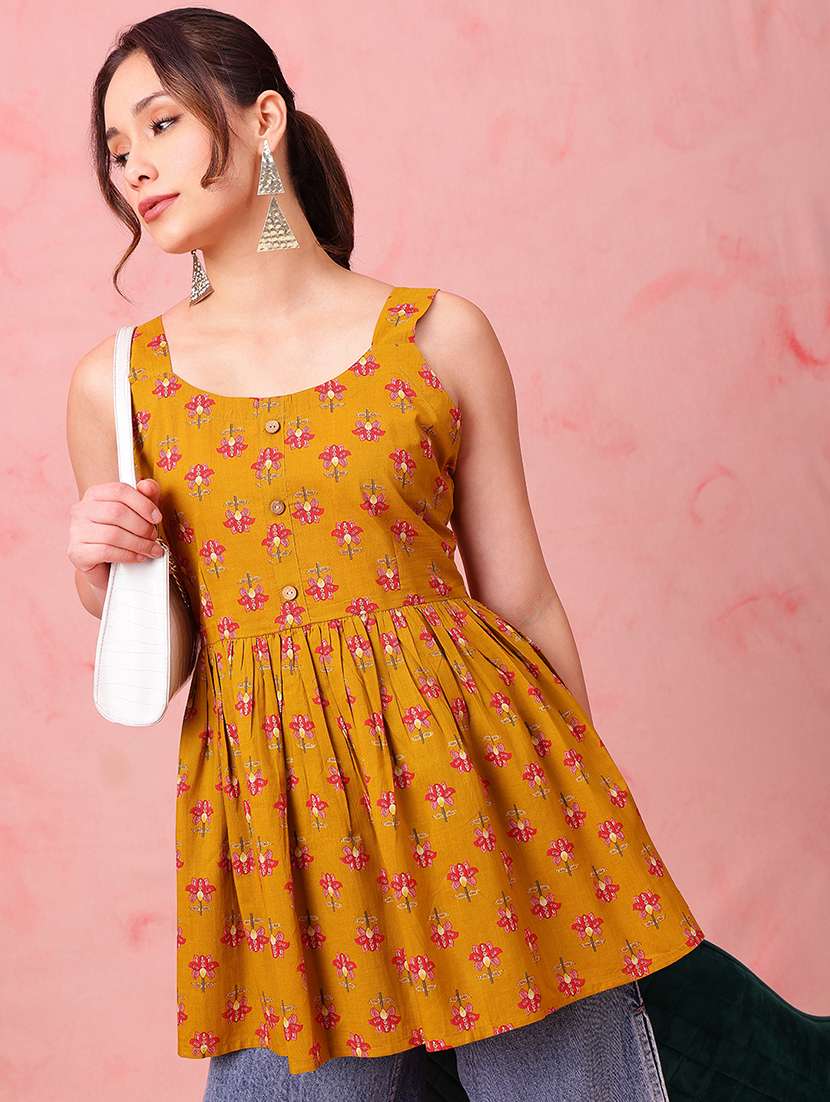women printed sleeveless peplum tunic