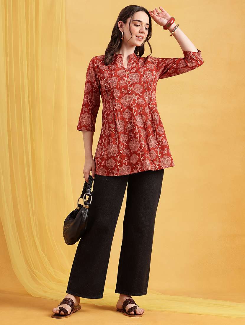 women printed three quarter sleeves a-line tunic - 22540568 -  Standard Image - 5