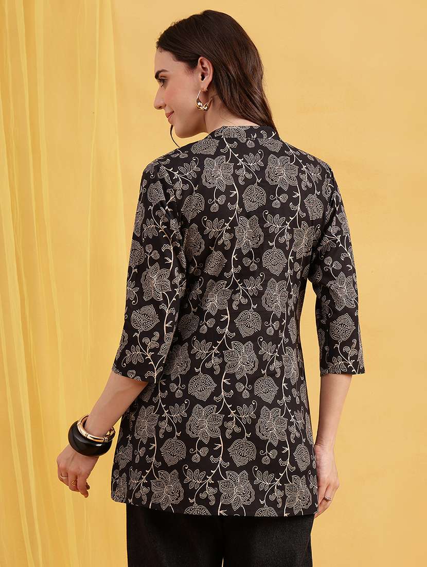 women printed three quarter sleeves a-line top - 22540569 -  Standard Image - 3