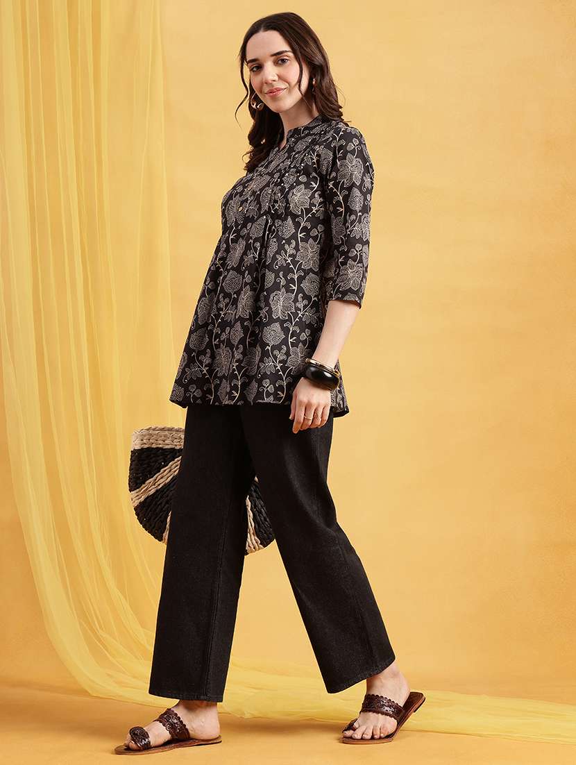 women printed three quarter sleeves a-line top - 22540569 -  Standard Image - 5