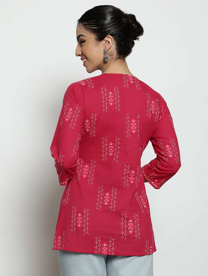 women printed three quarter sleeves staright kurti - 22540570 -  Standard Image - 3