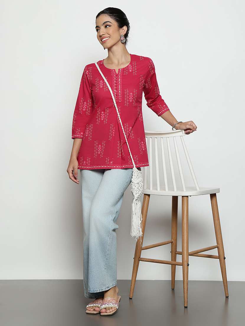 women printed three quarter sleeves staright kurti - 22540570 -  Standard Image - 5