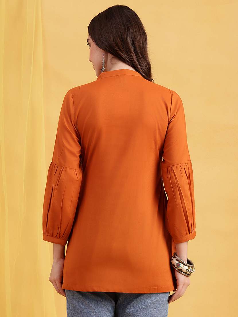 women solid three quarter sleeves a-line tunic - 22540571 -  Standard Image - 3