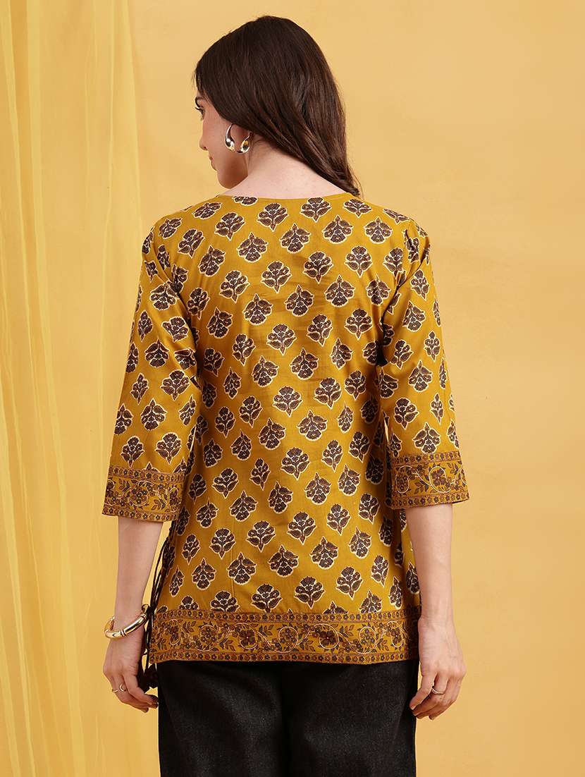 women printed three quarter sleeves straight kurti - 22540572 -  Standard Image - 3
