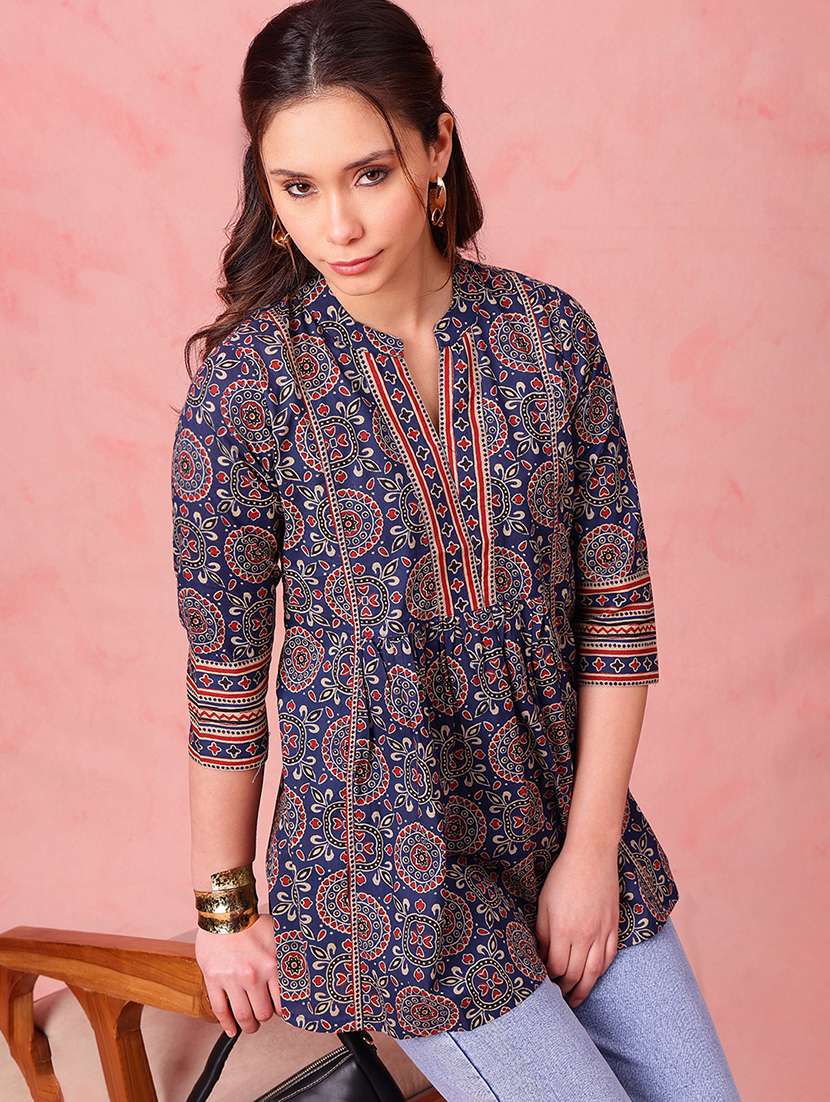 women printed three quarter sleeves a-line tunic