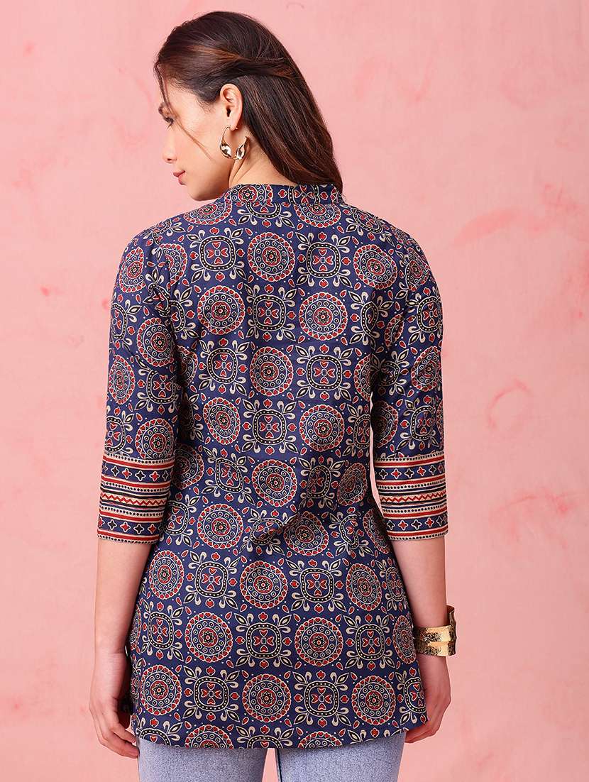 women printed three quarter sleeves a-line tunic - 22540573 -  Standard Image - 3