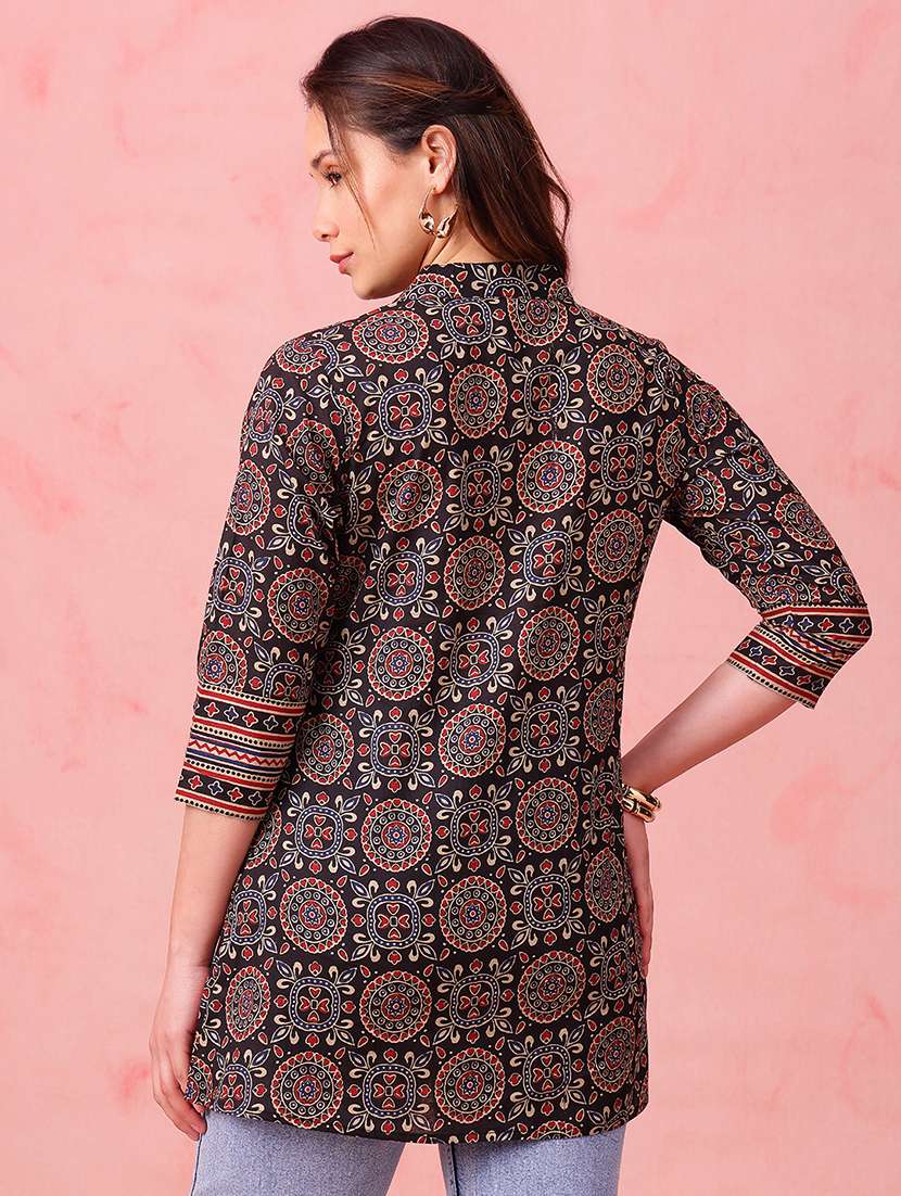 women printed three quarter sleeves a-line tunic - 22540574 -  Standard Image - 3