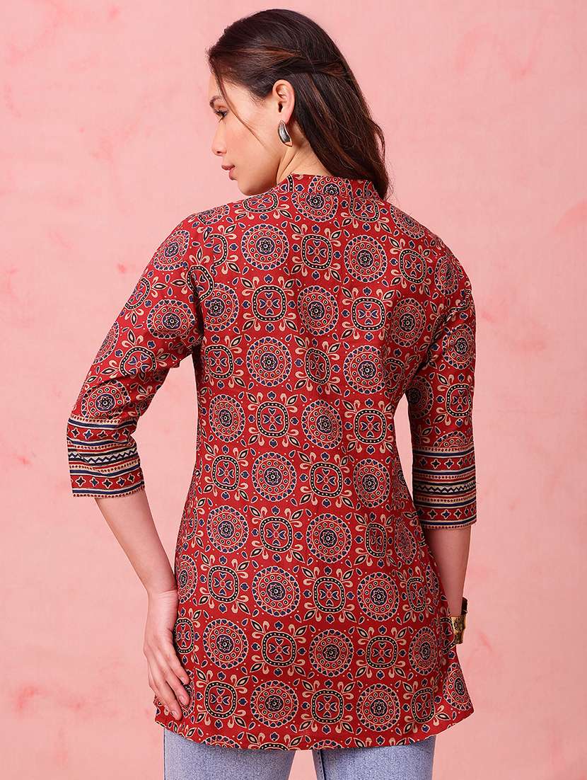 women printed three quarter sleeves a-line tunic - 22540575 -  Standard Image - 3