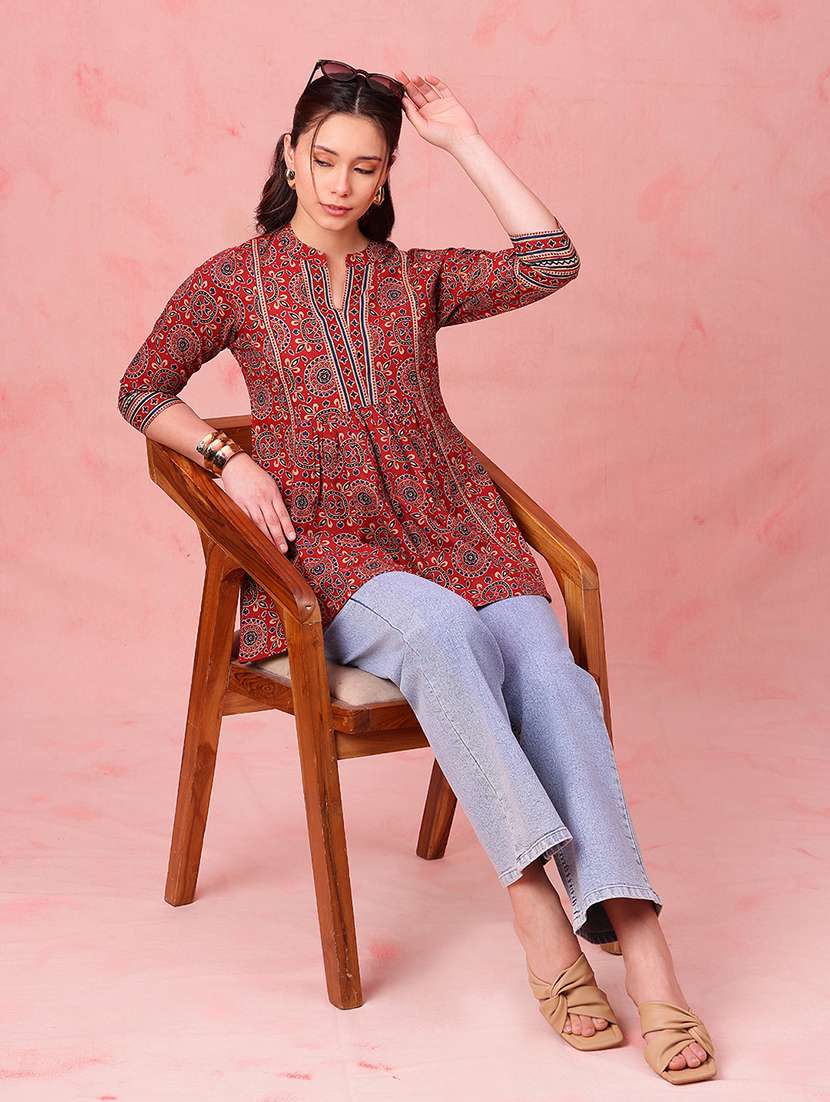 women printed three quarter sleeves a-line tunic - 22540575 -  Standard Image - 5