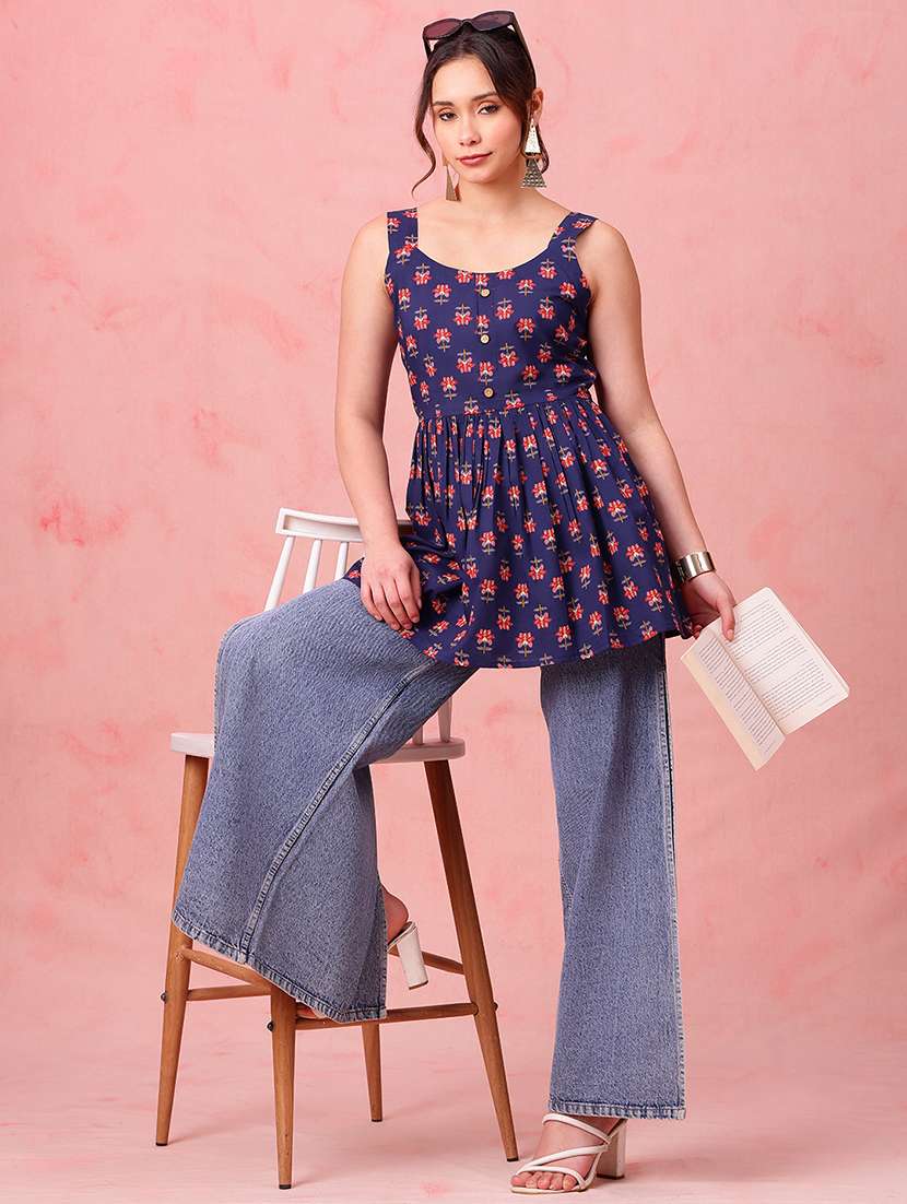 women printed sleeveless peplum tunic - 22540578 -  Standard Image - 5