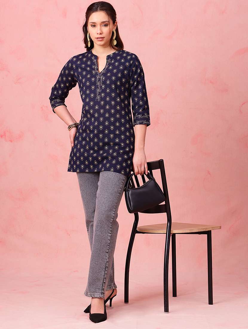 women printed three quarter sleeves straight kurti - 22540580 -  Standard Image - 5