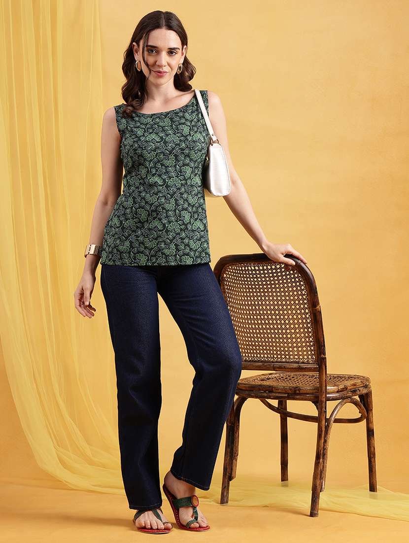 Women Printed Sleeveless Straight Kurti - 22540596 -  Standard Image - 5