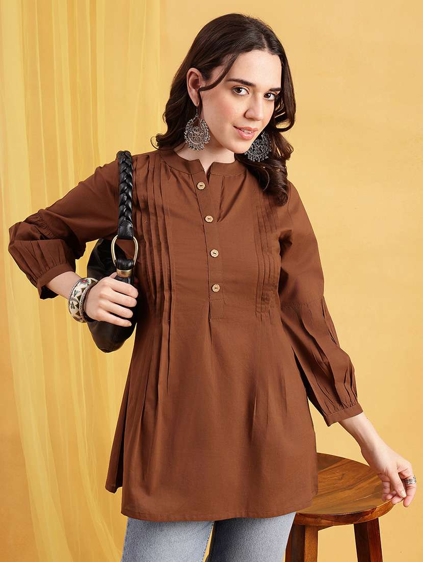 women solid three quarter sleeves a-line tunic