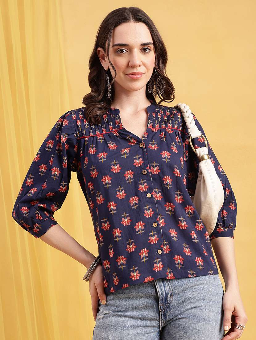 women printed puff sleeves regular top
