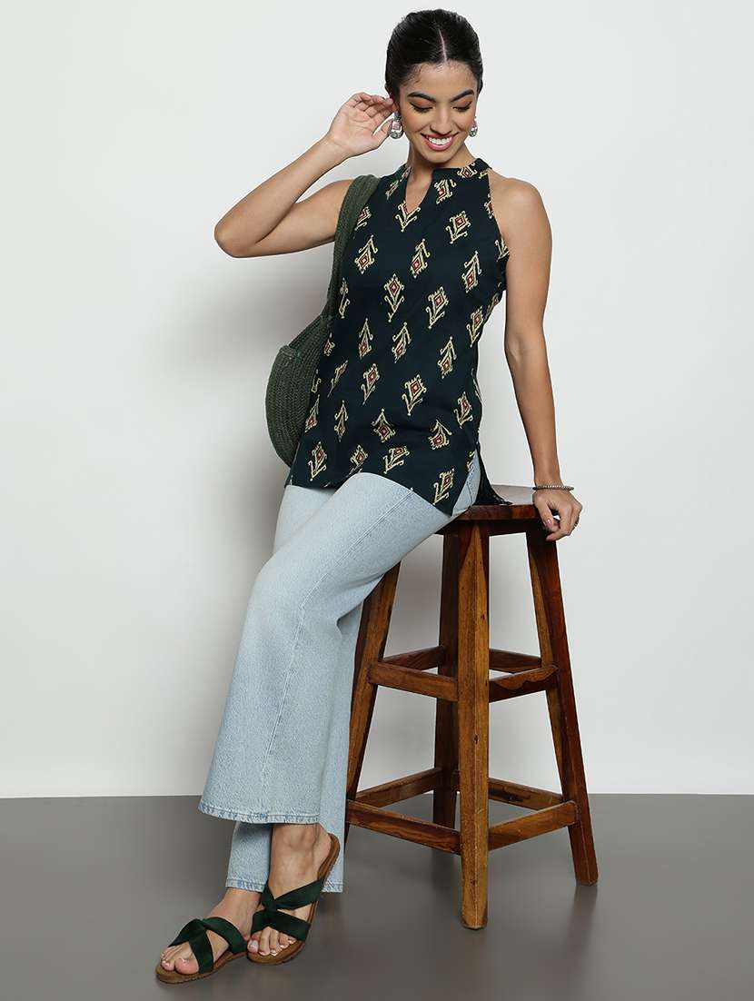 women printed sleeveless straight kurti - 22540601 -  Standard Image - 5