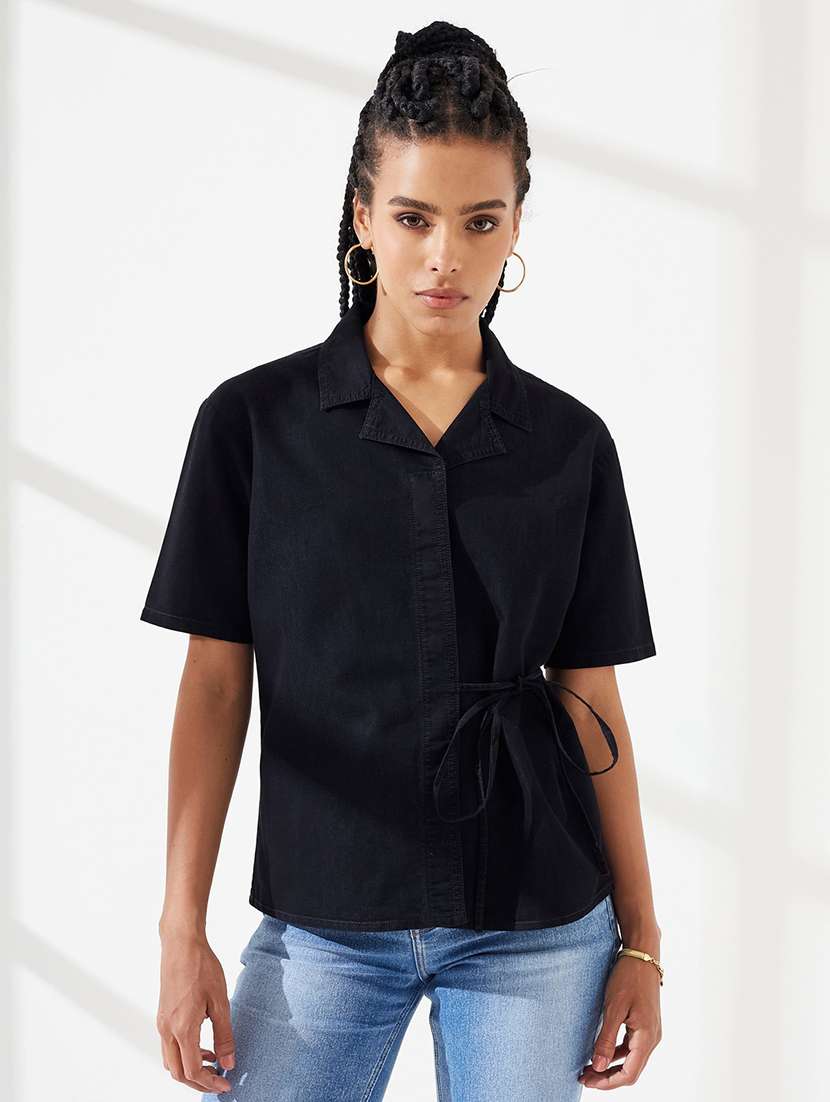 women solid short sleeves regular shirt