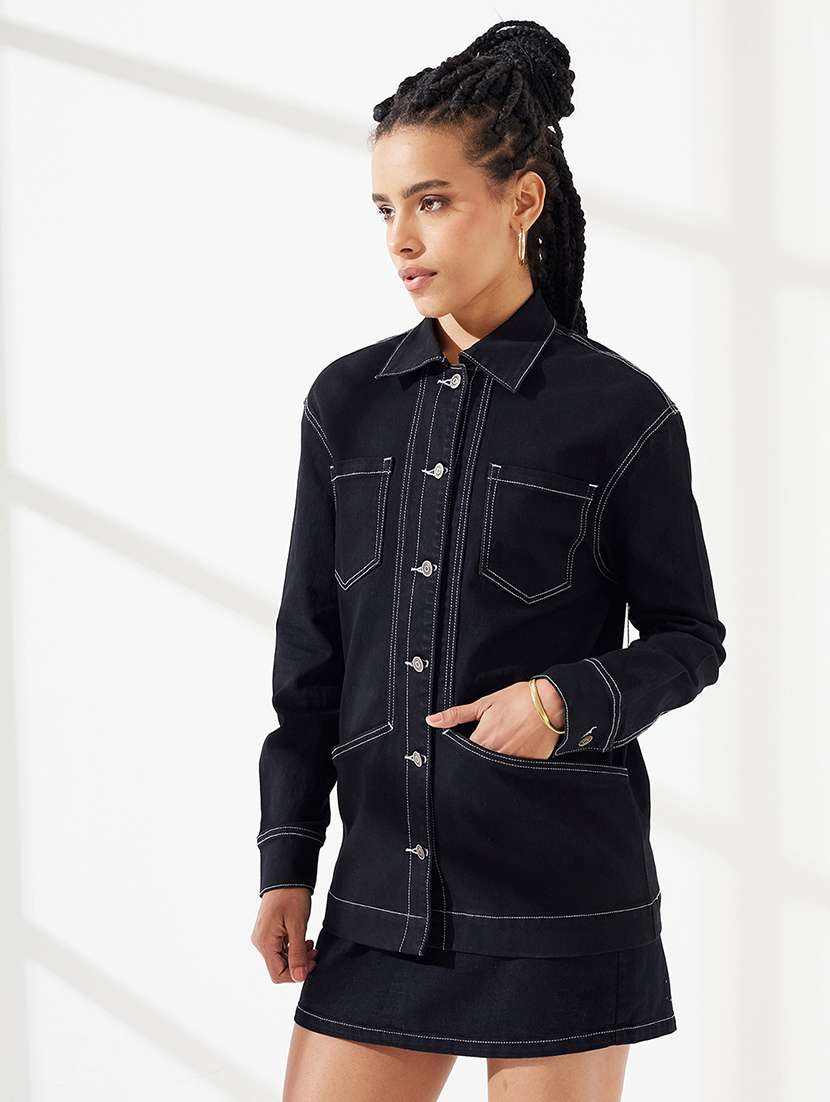 women solid long sleeves regular jacket