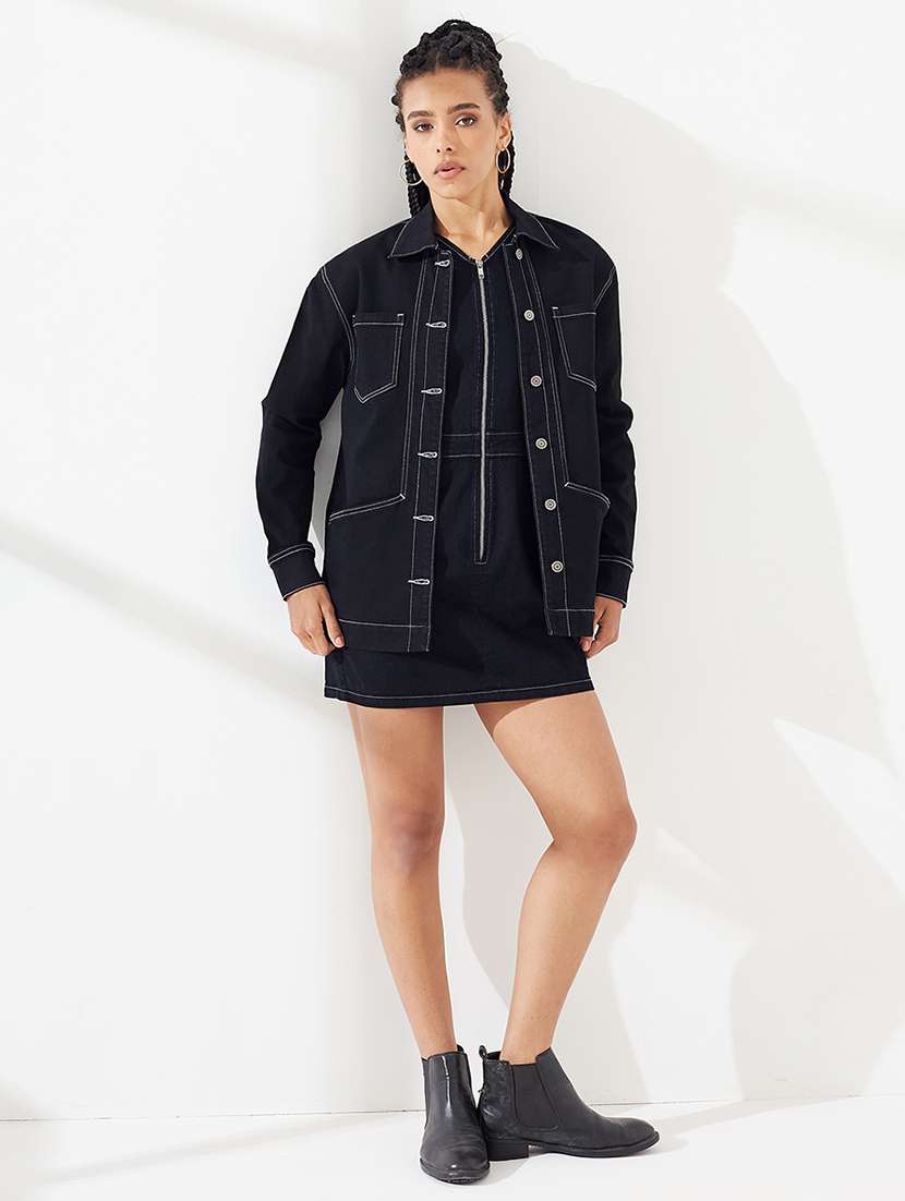 women solid long sleeves regular jacket - 22540617 -  Standard Image - 3