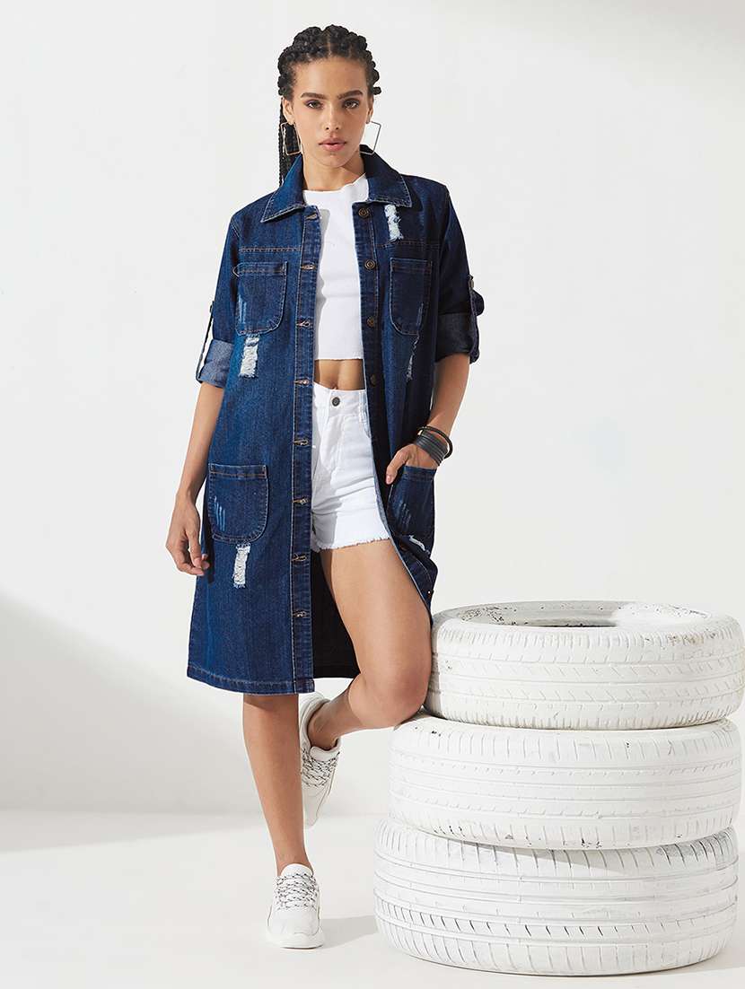women distressed long sleeves regular jacket