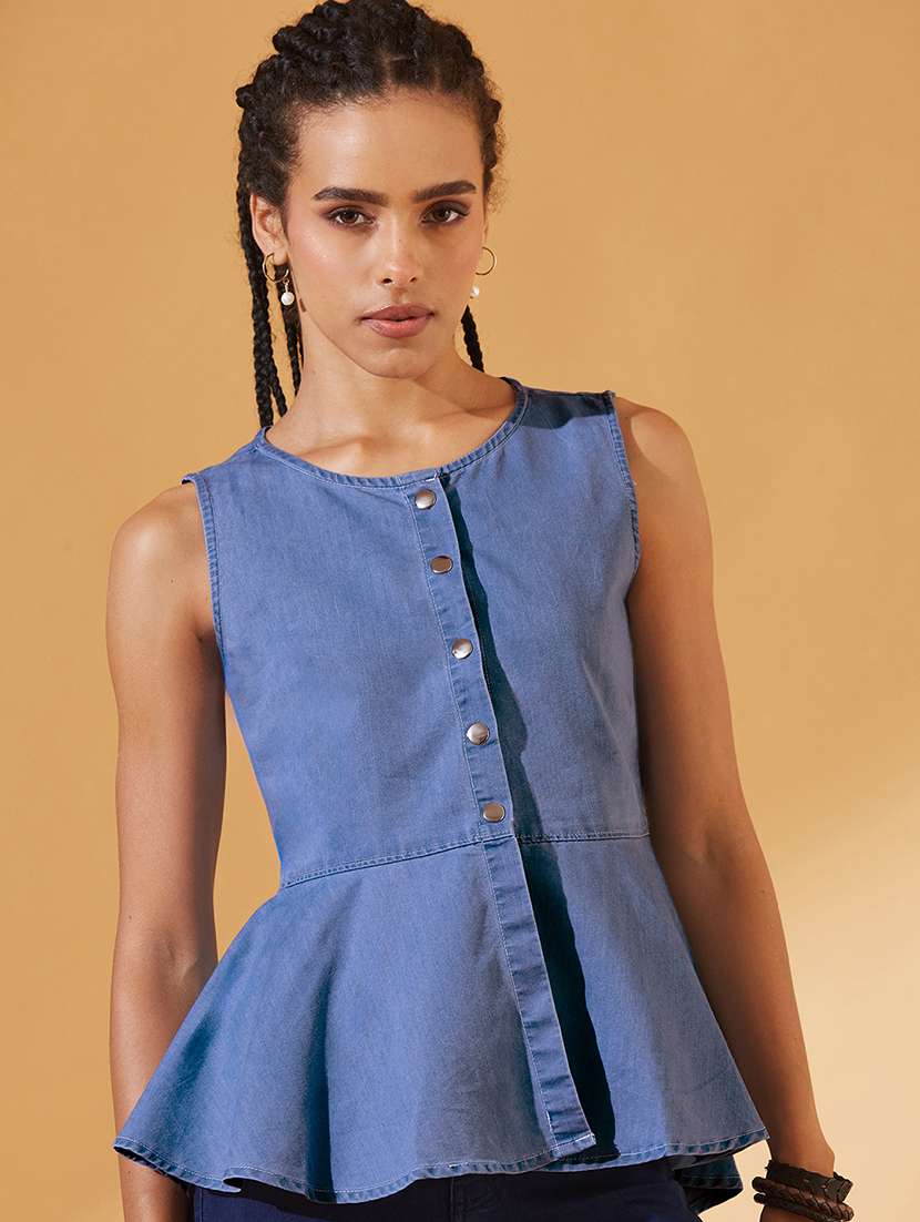 women solid sleeveless peplum top