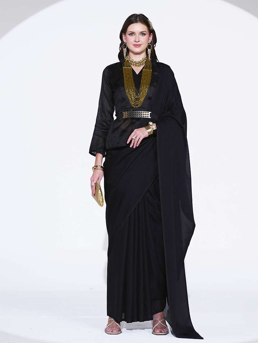 women solid plain saree with blouse