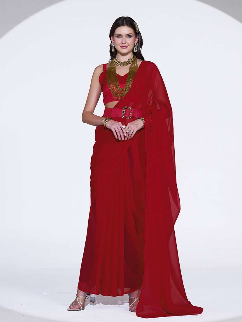 women solid plain saree with blouse