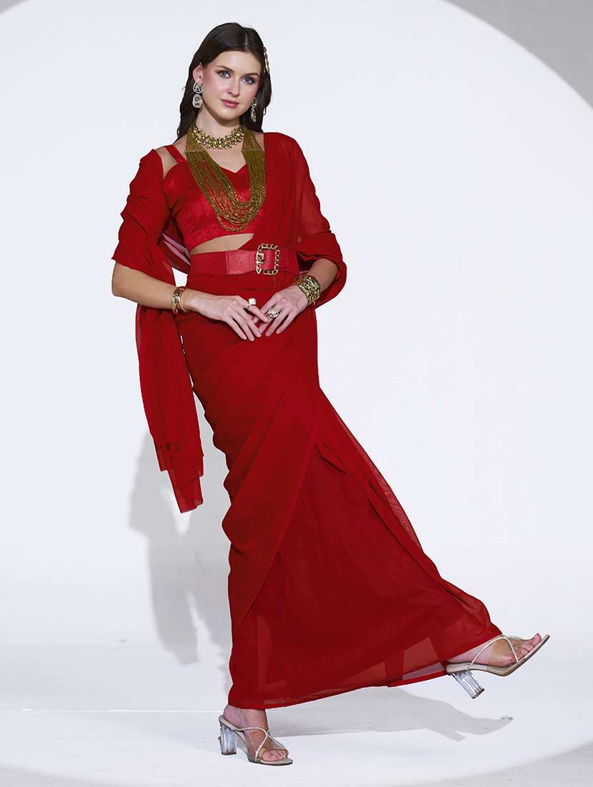 women solid plain saree with blouse - 22540627 -  Standard Image - 3
