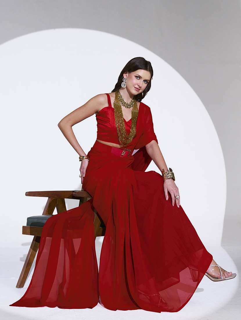 women solid plain saree with blouse - 22540627 -  Standard Image - 5
