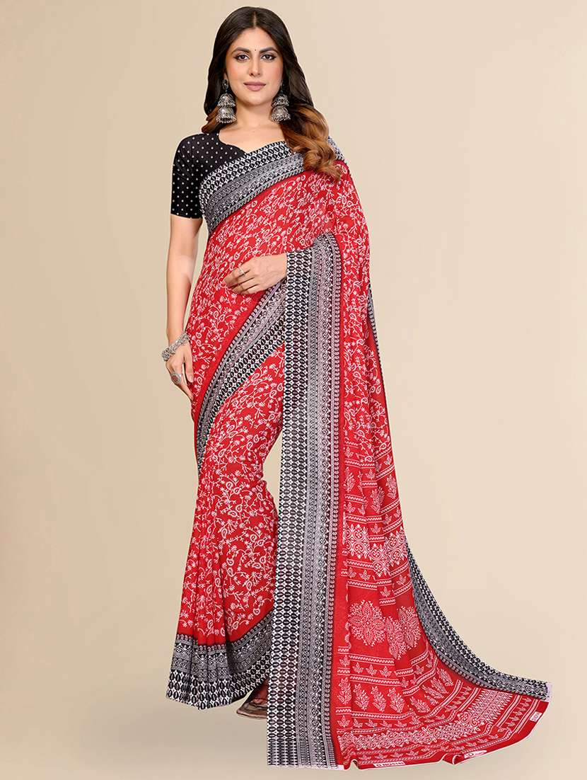 women printed casual wear saree with blouse