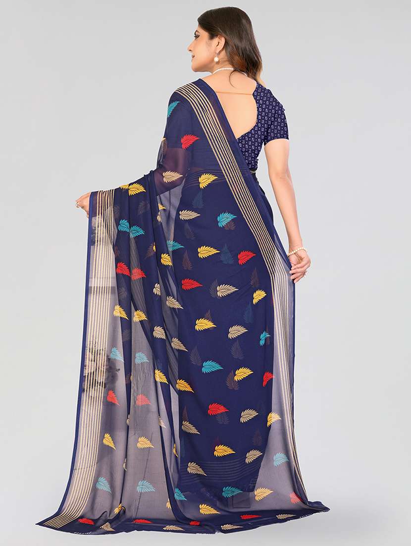 navy blue georgette printed saree with blouse - 22540691 -  Standard Image - 3