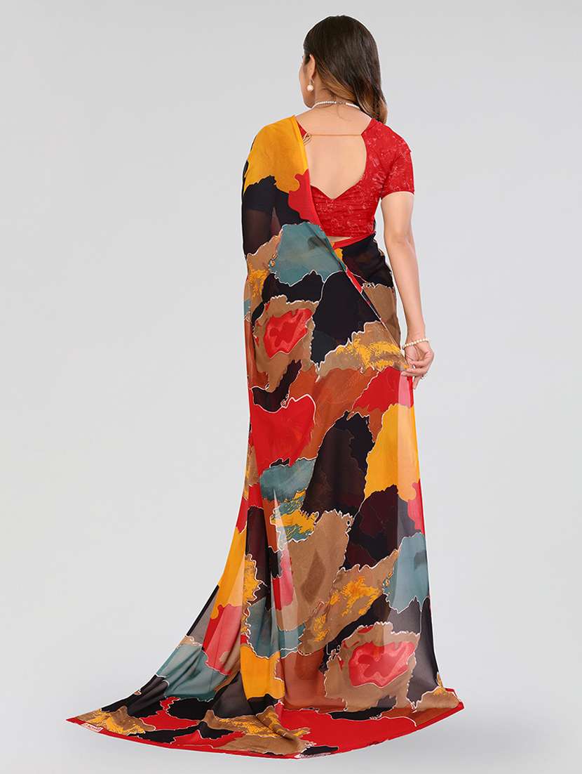 Multi Colored Georgette Printed Saree With Blouse - 22540699 -  Standard Image - 3