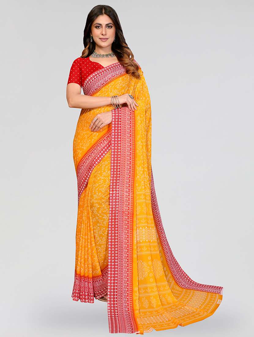 women printed casual wear saree with blouse