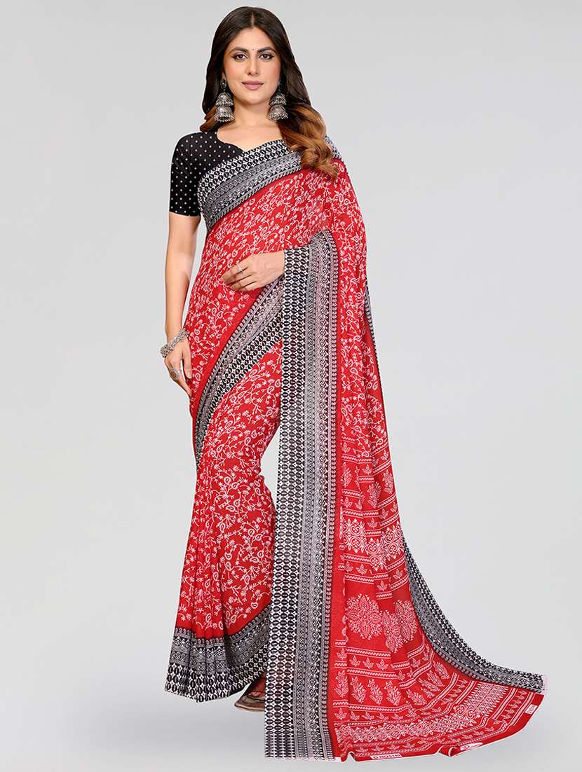 women printed casual wear saree with blouse