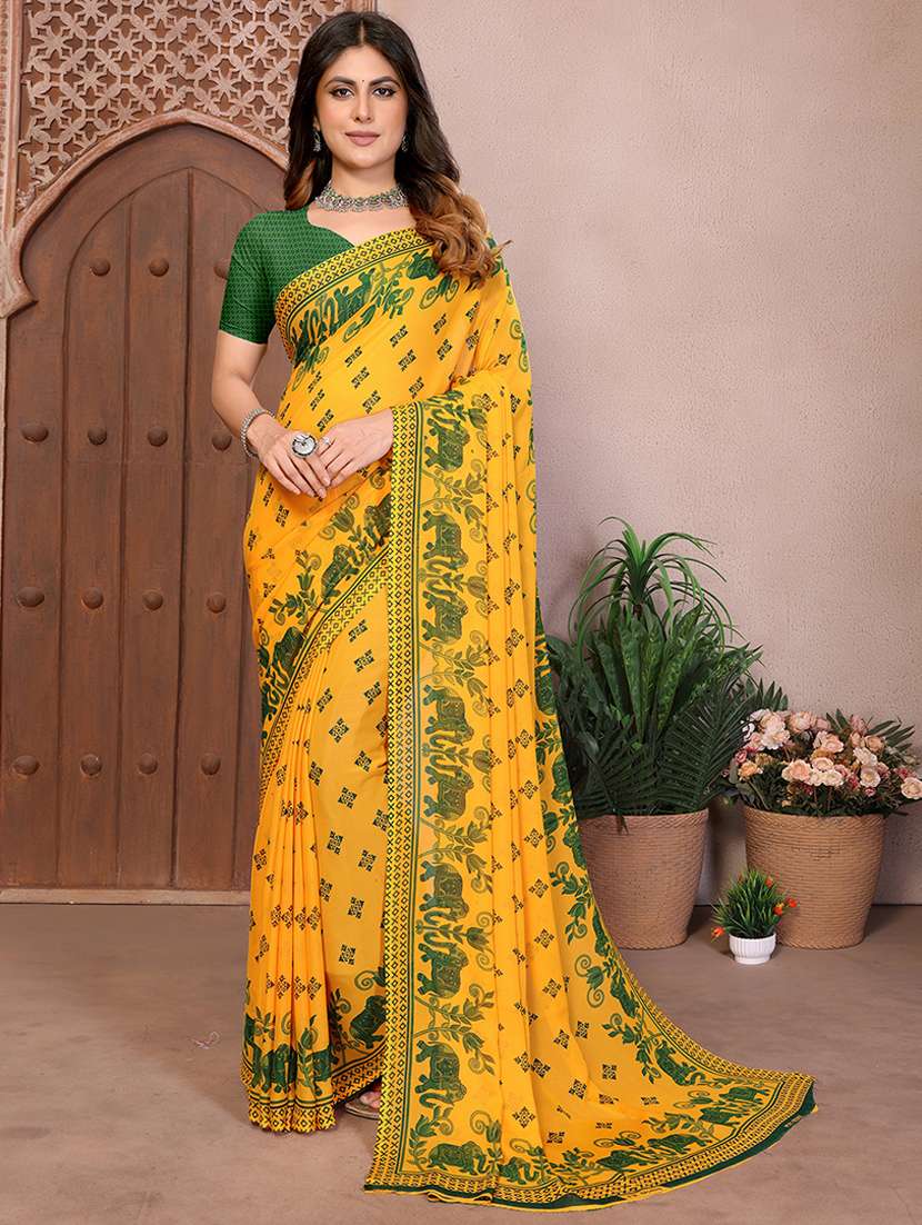 women printed casual wear saree with blouse