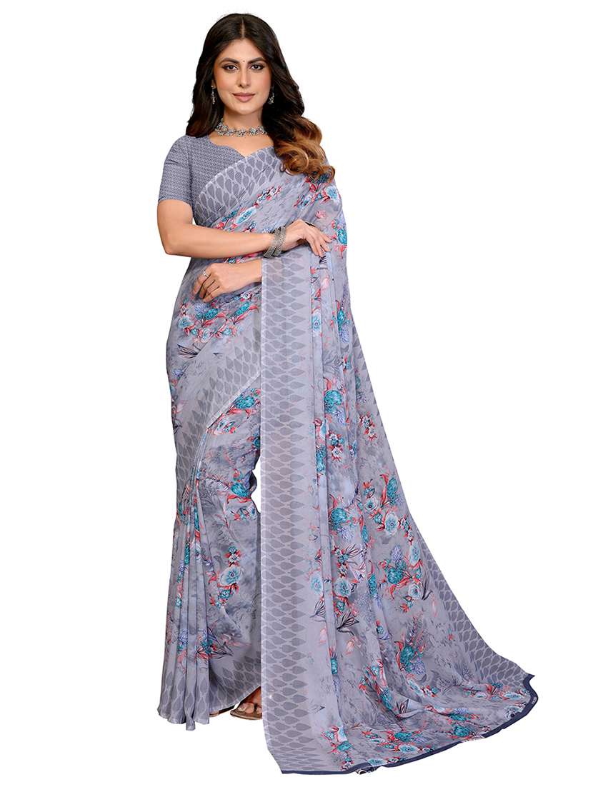 women printed casual wear saree with blouse