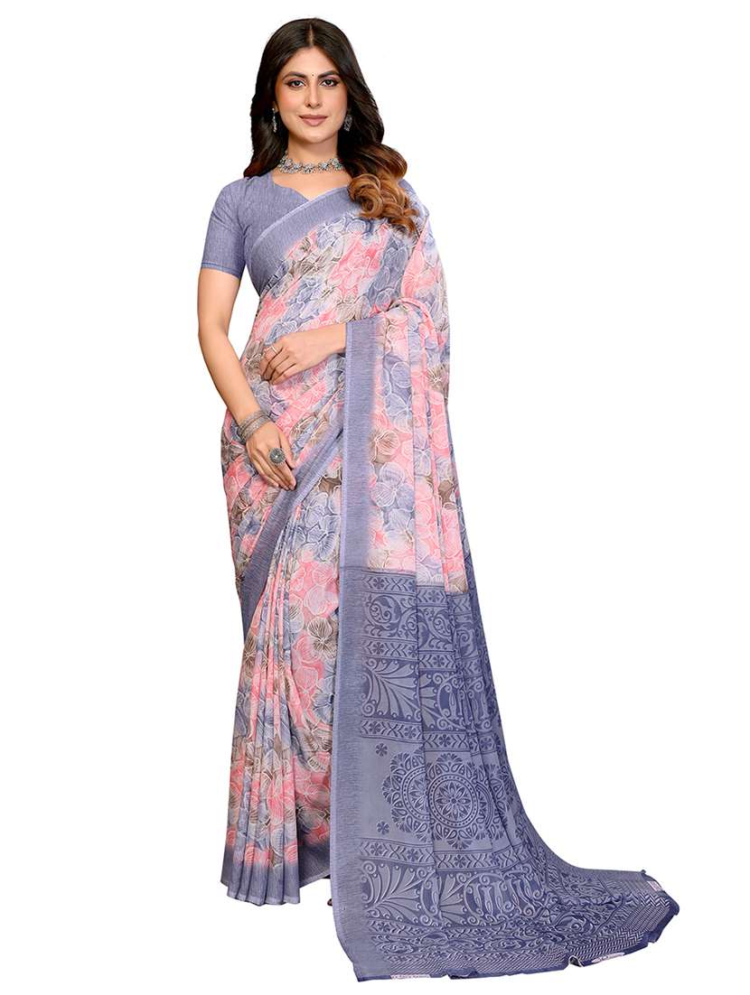 women printed casual wear saree with blouse