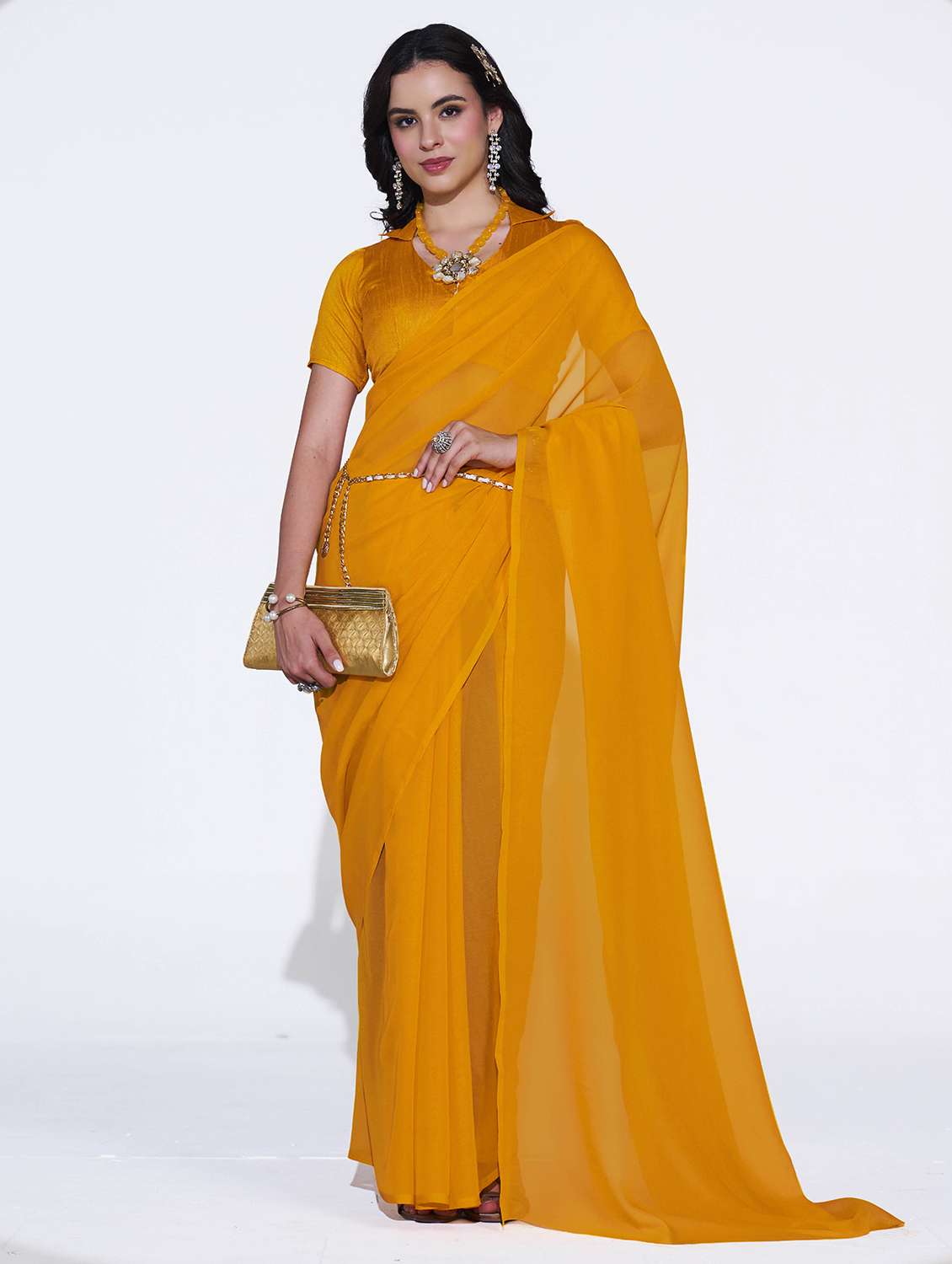 women solid plain saree with blouse