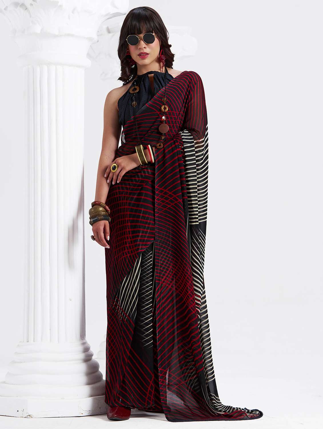 women printed casual wear saree with blouse