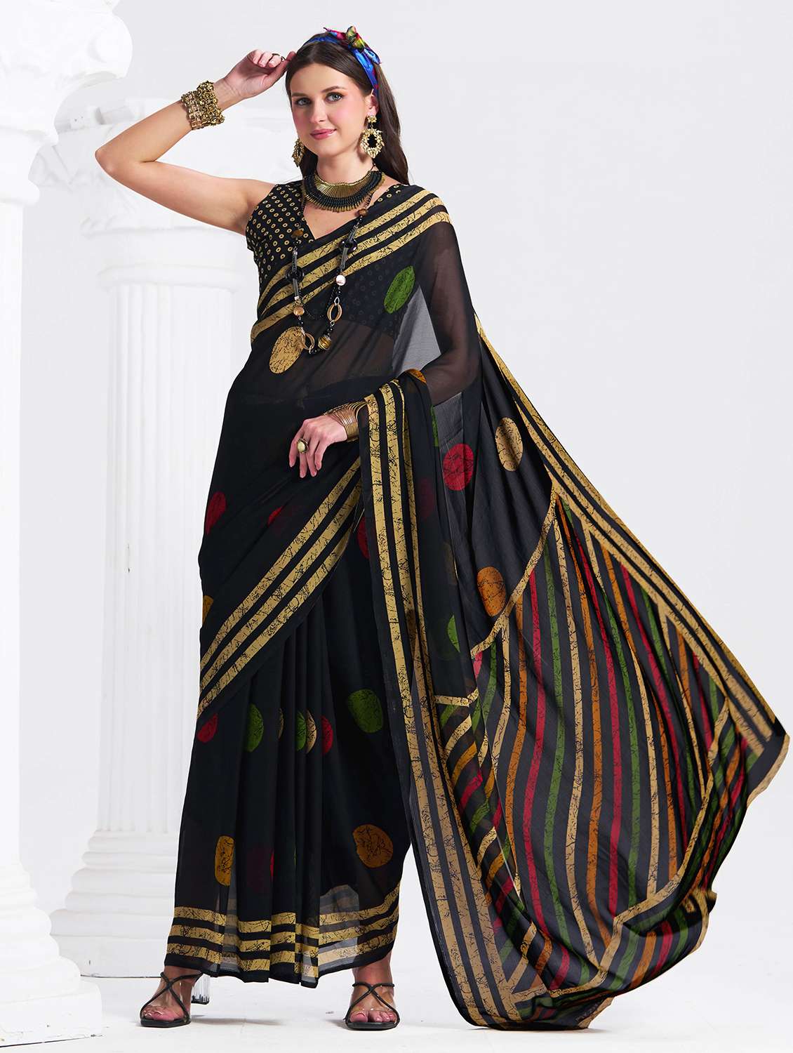 women printed casual wear saree with blouse