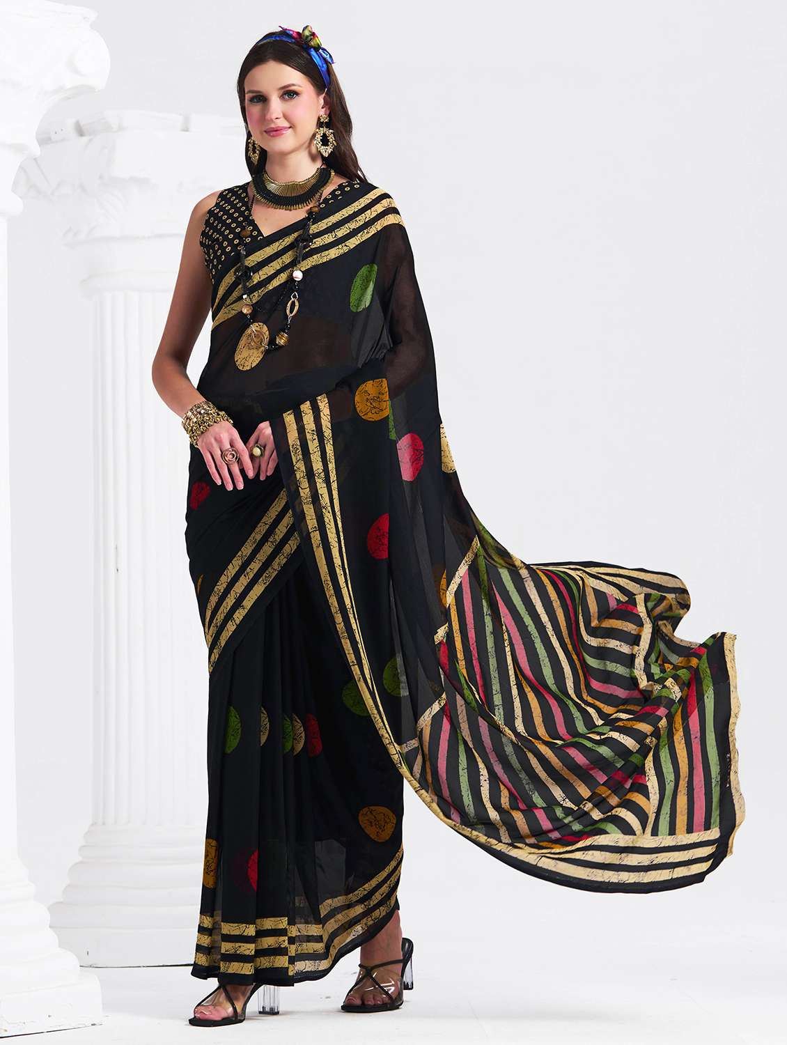 women printed casual wear saree with blouse - 22540840 -  Standard Image - 3