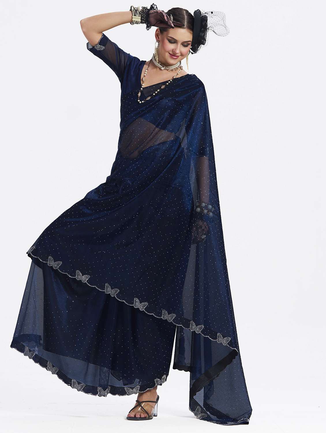 women solid with work embellished saree with blouse - 22540864 -  Standard Image - 3