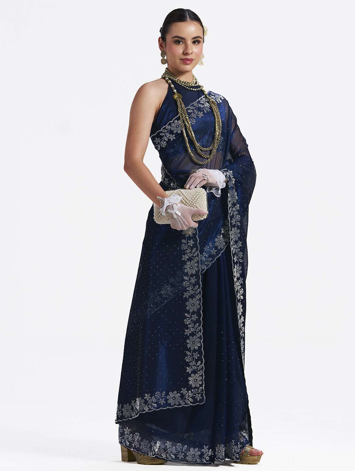 women solid with work embellished saree with blouse - 22540871 -  Standard Image - 3