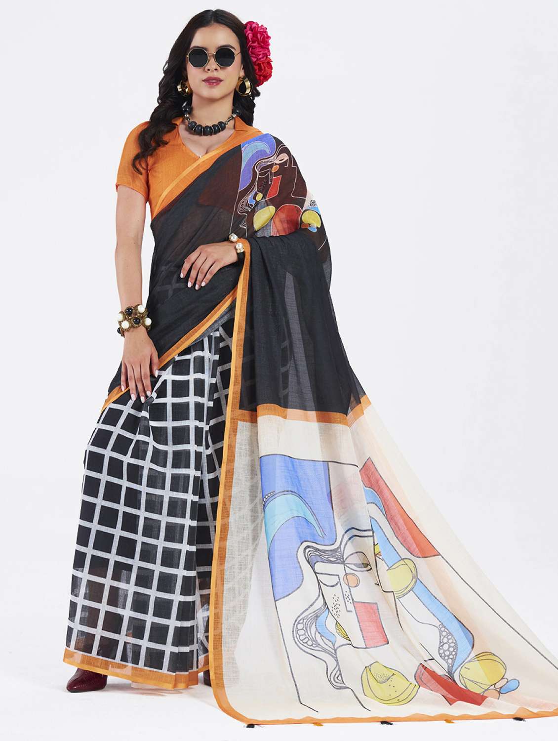 women printed casual wear saree with blouse