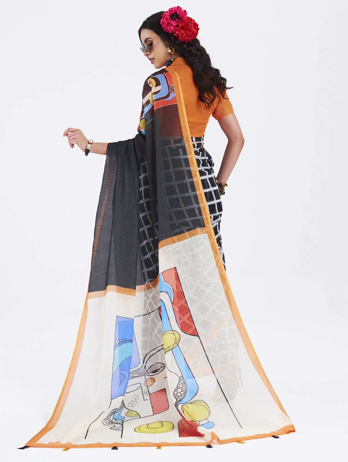 Women Printed Casual Wear Saree With Blouse - 22540914 -  Standard Image - 3