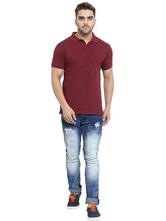 Men Solid Short Sleeve Slim Fit Polo T-shirt - 22540944 -  Standard Image - 3