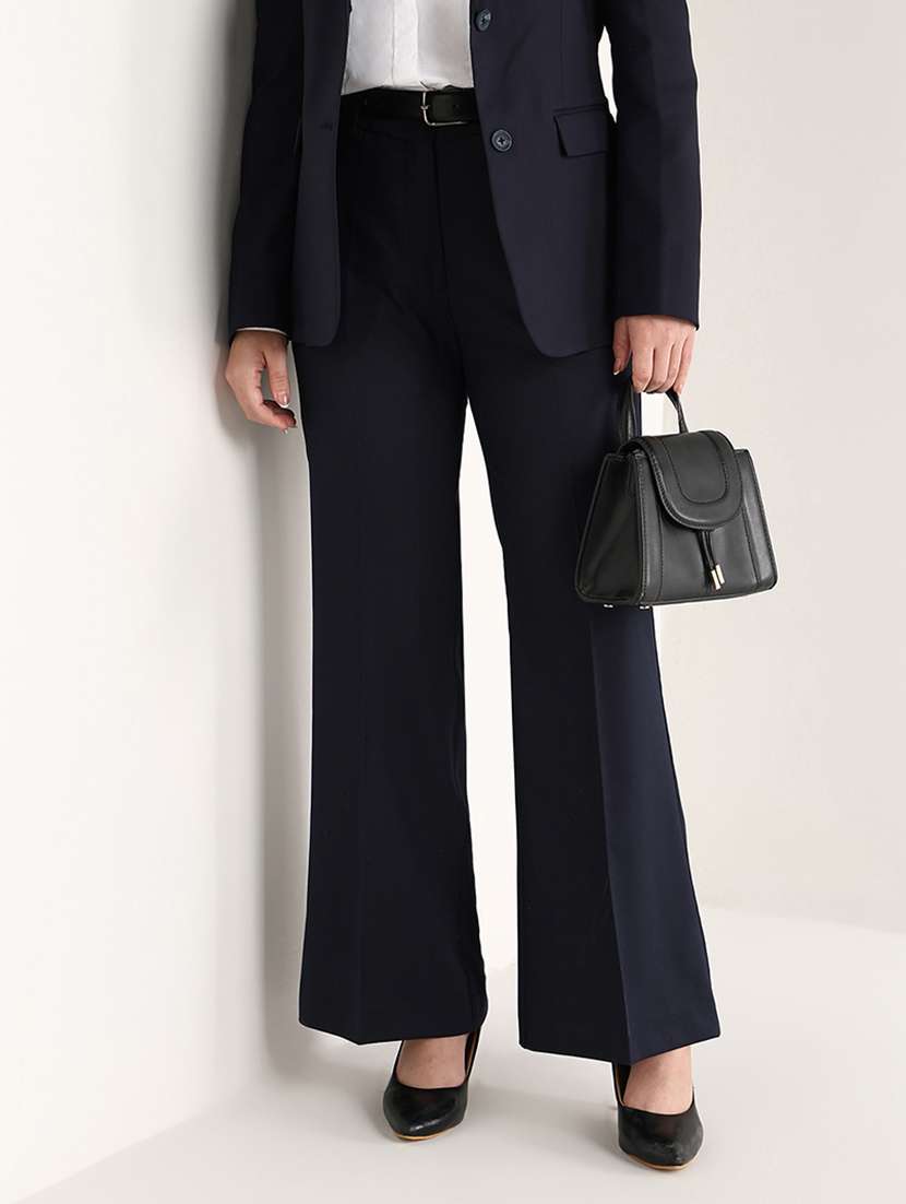 women solid mid rise bootcut trouser