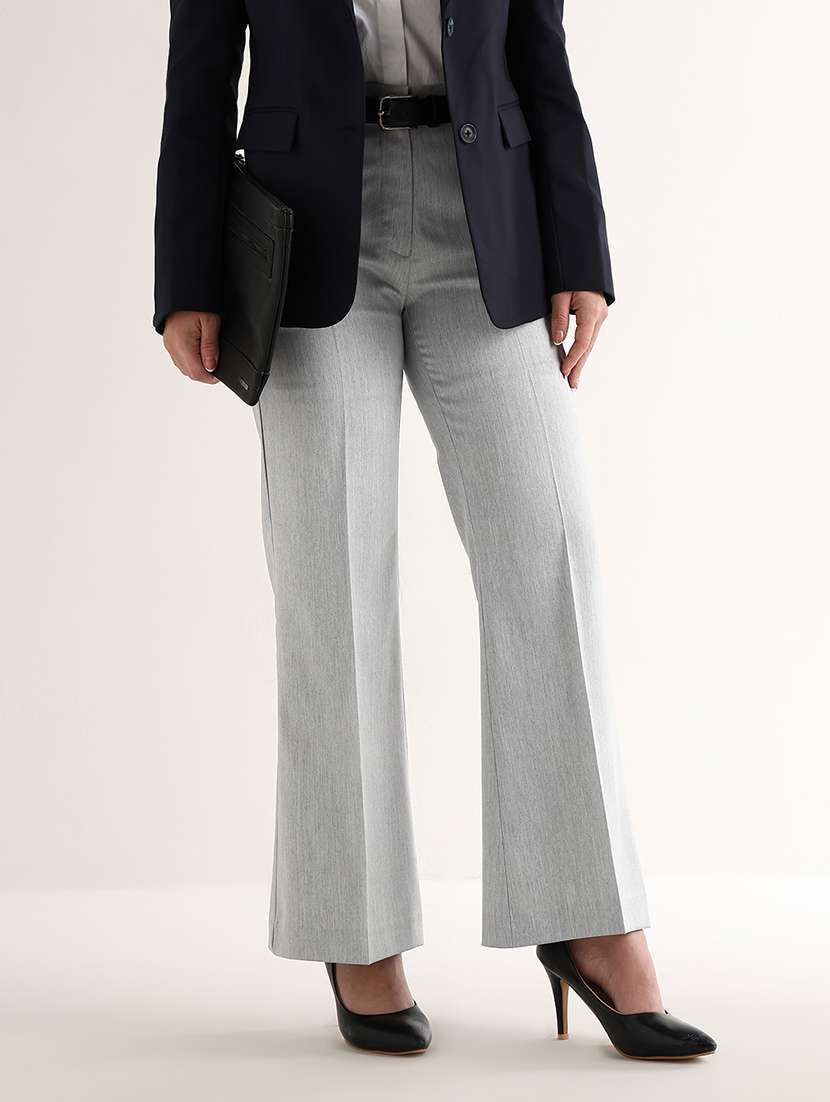 women solid mid rise bootcut trouser