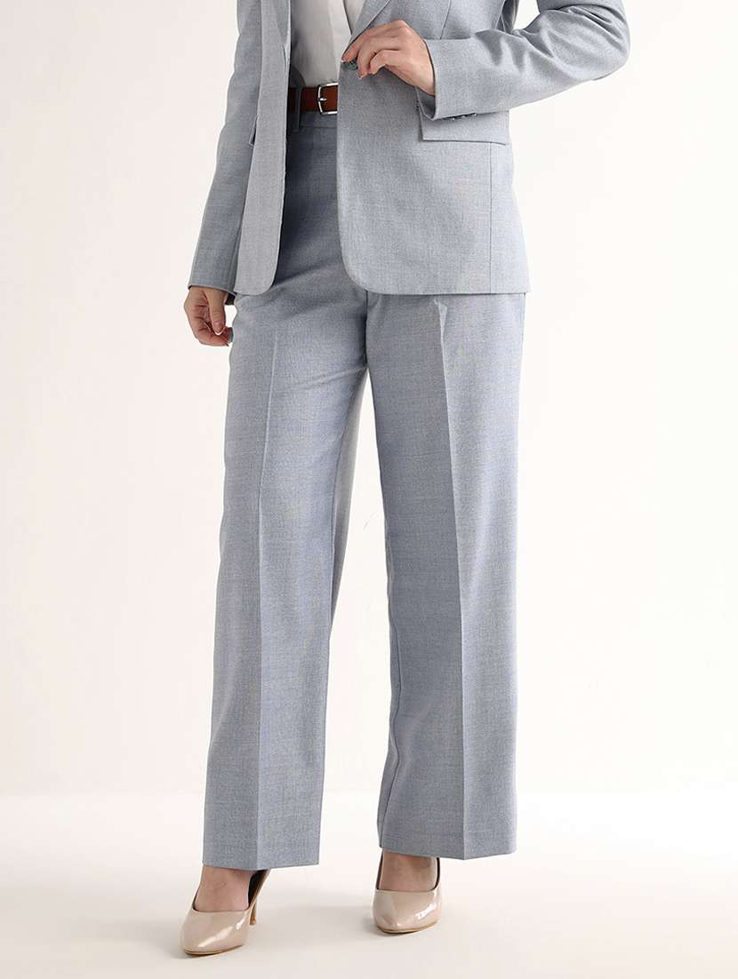 women self design mid rise wide leg trouser